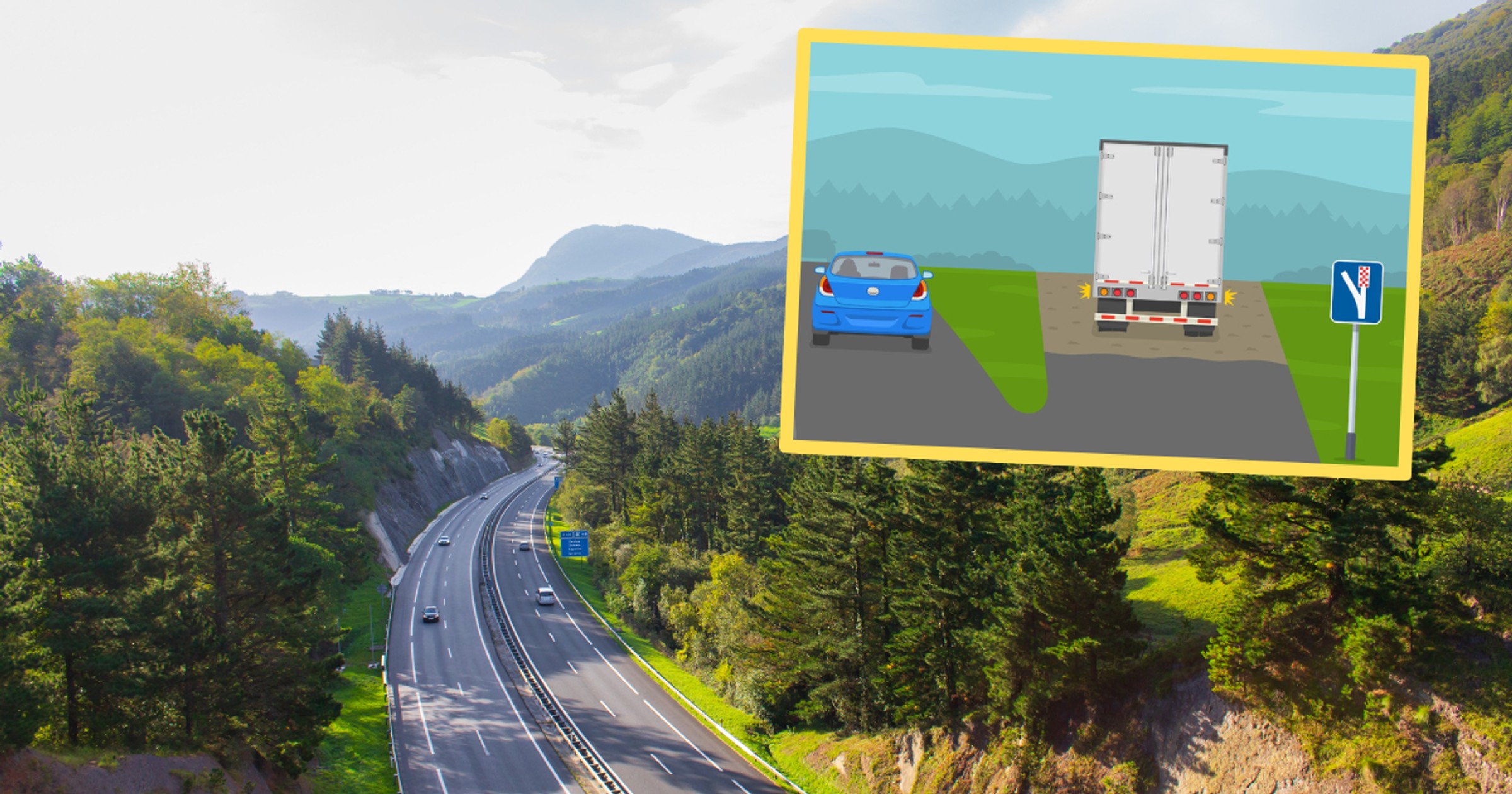Ten znak oznacza pas awaryjnego zatrzymania na drodze ekspresowej lub autostradzie