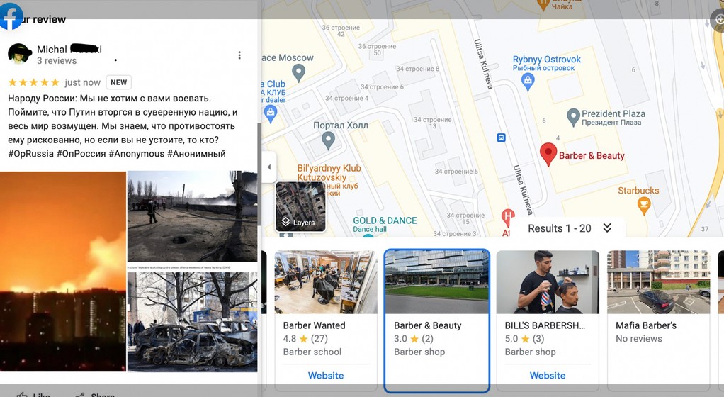 Opinie "wojenne" na Google Maps