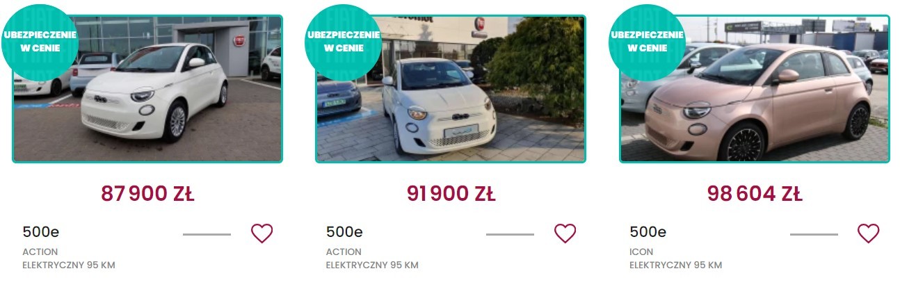 Oferty sprzedaży nowego Fiata 500e z placu
