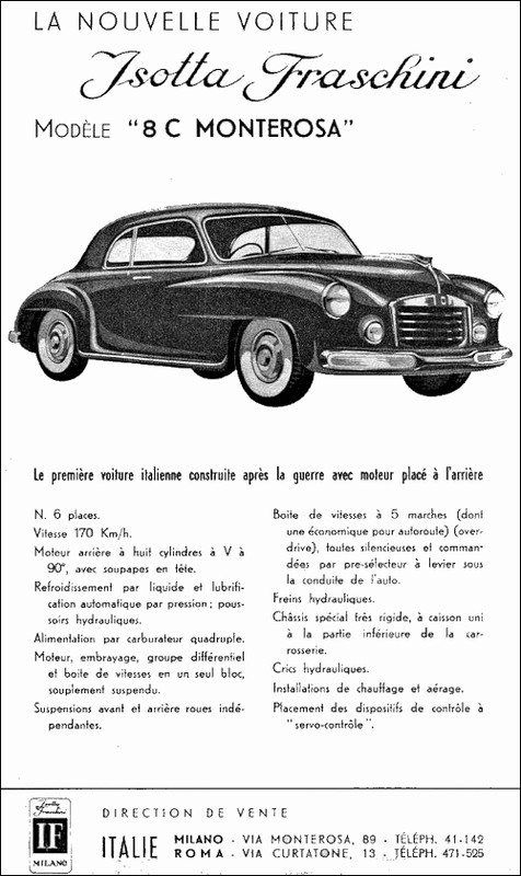 Reklama prasowa modelu Isotta Fraschini 8C Monterosa z 1948 r.