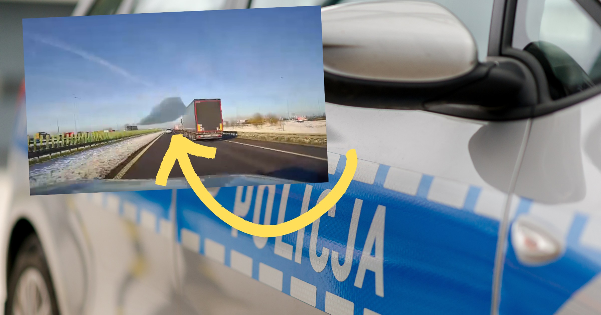 Na drodze S5 tafla lodu spadła z ciężarówki na auto (fot. screen: Facebook/Policja Leszno)