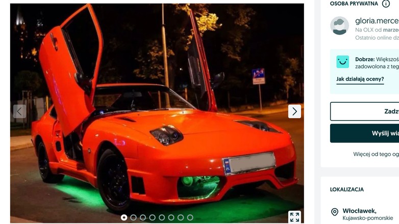 Słynna "repliczka Lambordżini" znów jest na sprzedaż. Teraz już tak nie wygląda. Screen z ogłoszenia