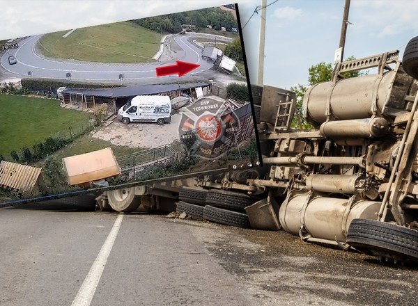 Kierowca ciężarówki przeszarżował. Ten moment nagrał monitoring