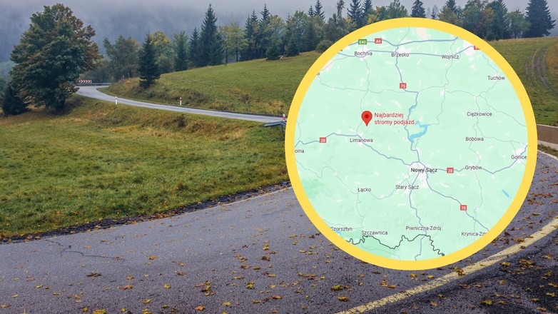 Najbardziej stroma droga znajduje się we wsi Laskowa. Zdjęcie ilustracyjne (screen: Google Maps)