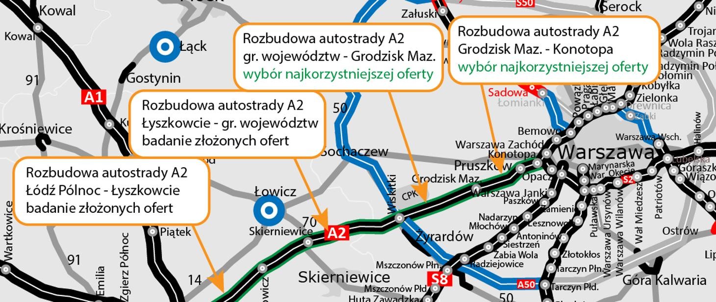 Na mazowieckich fragmentach autostrady A2 w stronę łodzi wyłoniono już wykonawcę rozbudowy drogi o trzeci pas