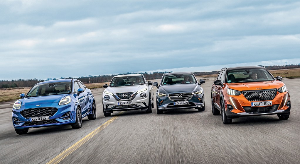 Cztery małe crossovery: Ford Mazda Nissan Peugeot