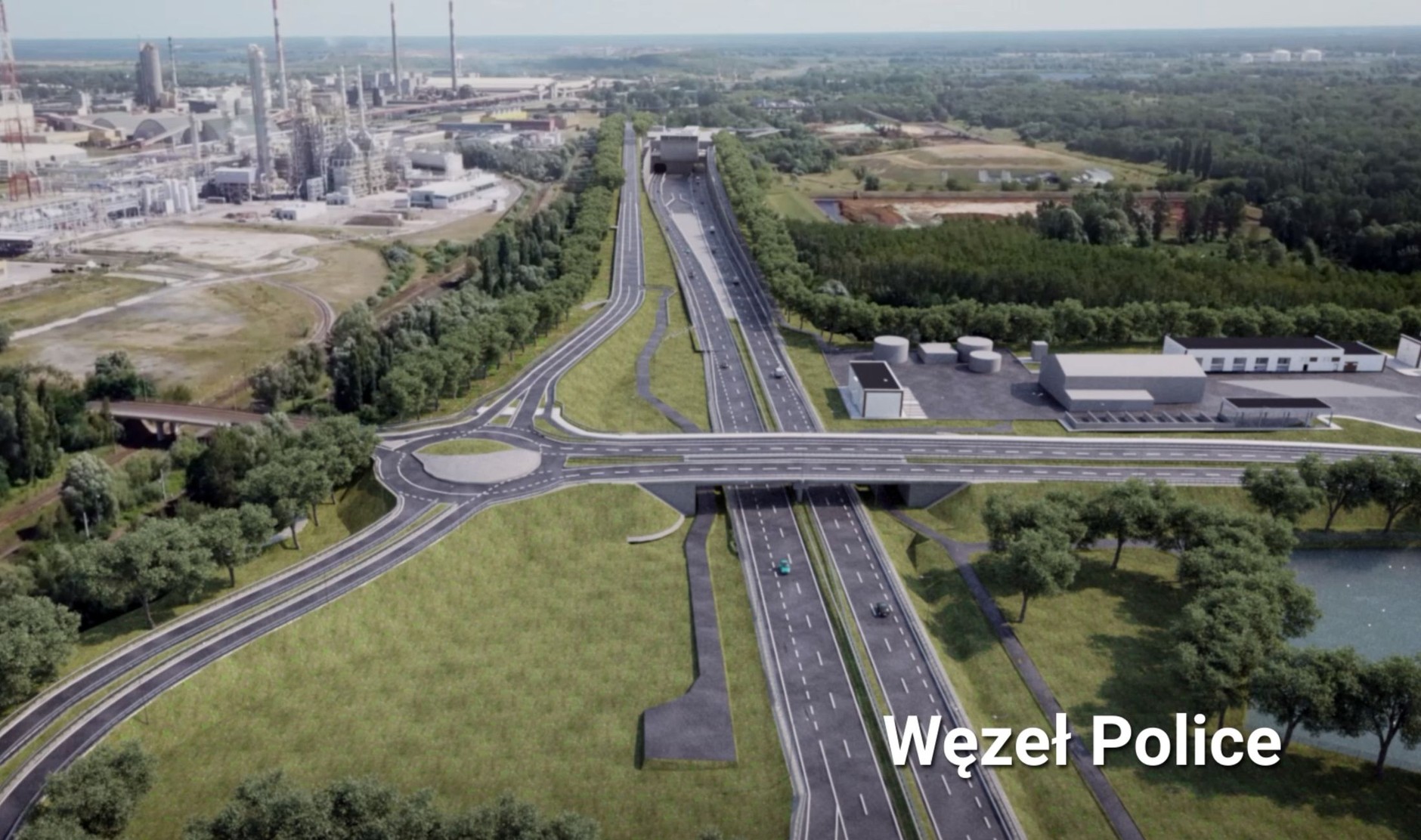 Tunel S6 pod Odrą. Wizualizacja węzła Police - wlot do tunelu pod Odrą