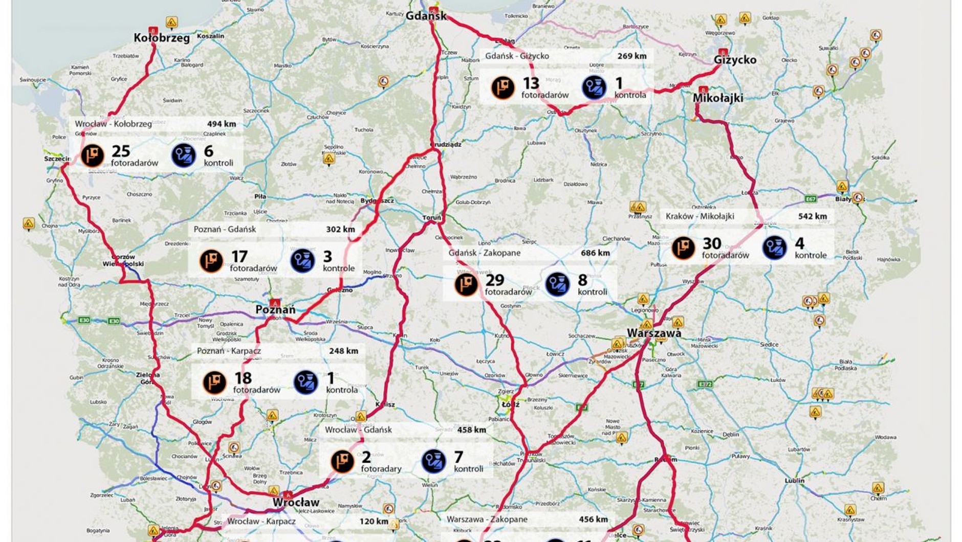 Trasy, na których jest najwięcej kontroli drogowych