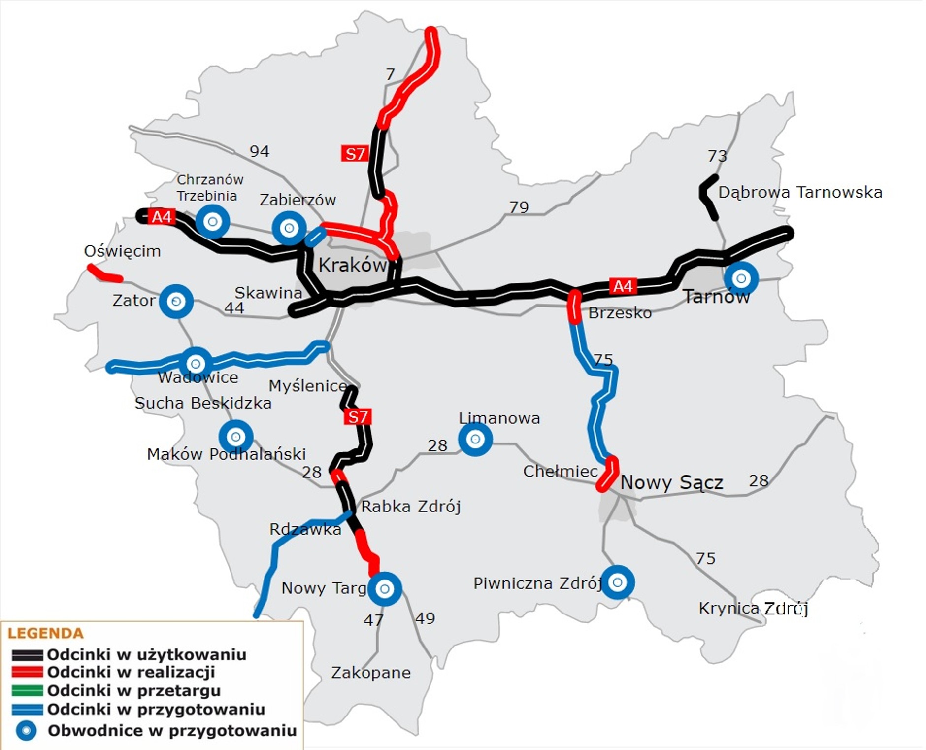 Małopolska mapa budowy dróg