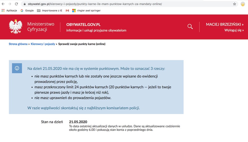 Dane nie muszą być aktualne, choć są aktualizowane codziennie. Bądźmy jednak dobrej myśli...
