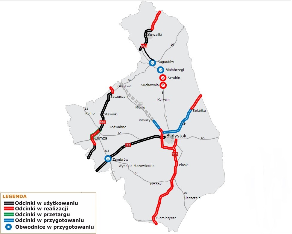 Podlaskie mapa budowy dróg