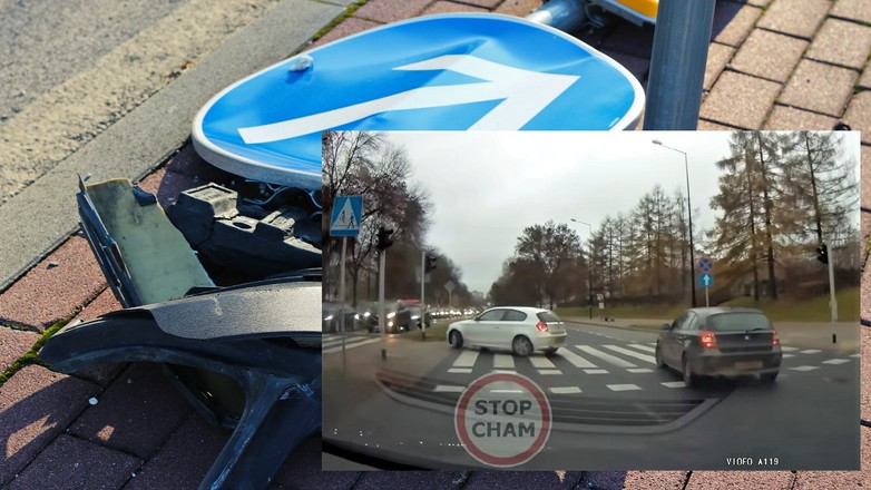 "Mistrz driftu" starał się, ale i tak ostatecznie staranował znak