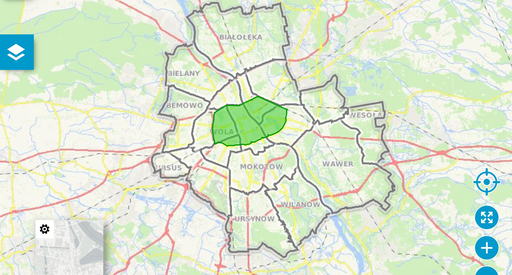 Obszar strefy czystego transportu (SCT) w Warszawie