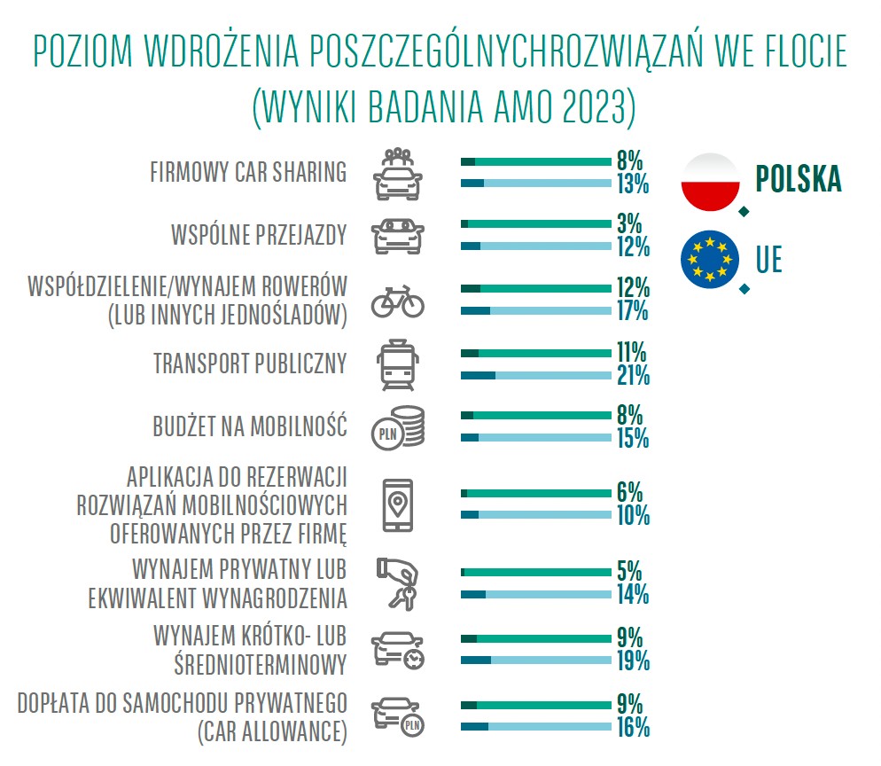 Poziom wdrożenia poszczególnych rozwiązań we flocie