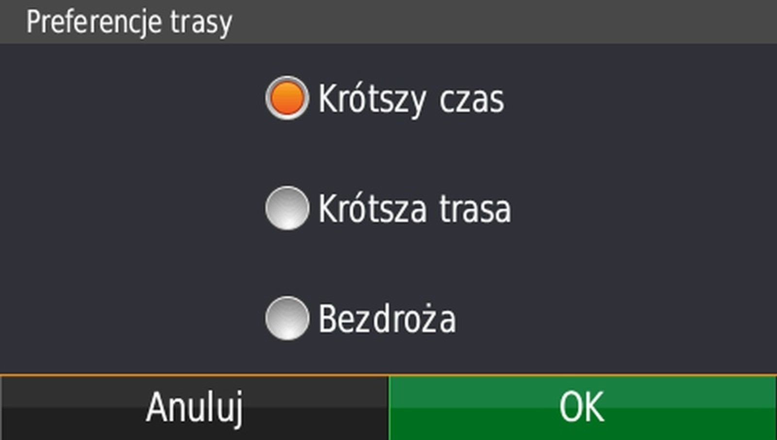 Menu trasy Garmin nuvi 54LM