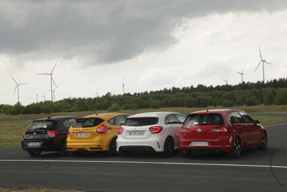 BMW 125i, Ford Focus ST, Mercedes A 250 Sport, Volkswagen Golf GTI