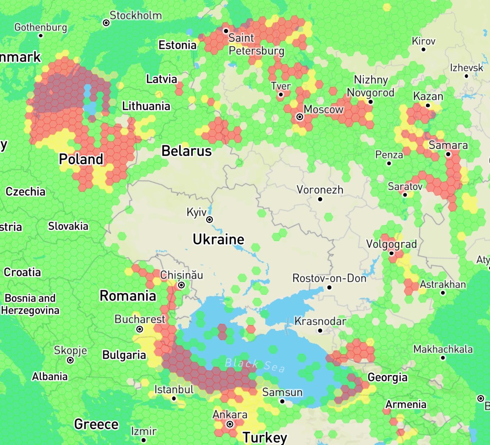 Zakłócenia GPS na świecie: odczyty w Polsce jak w najbardziej zapalnych punktach świata, fot. gpsjam.org