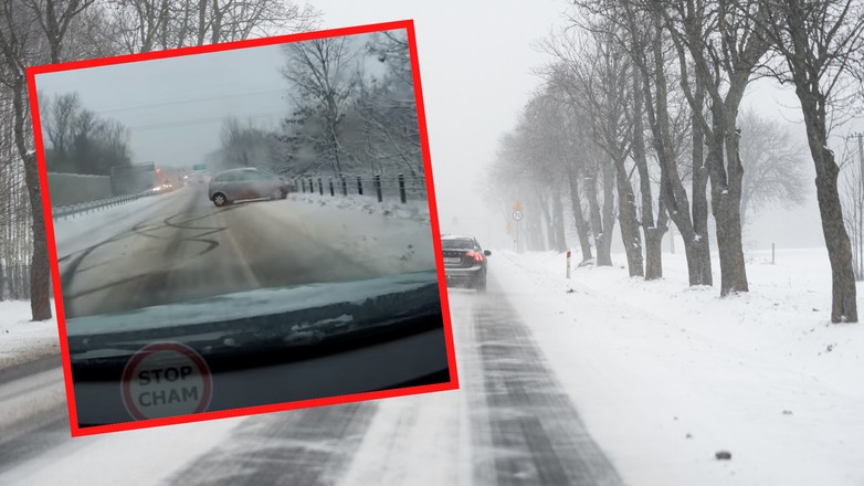 Kierowca jadący zbyt szybko na DK 94 nie zdążył wyhamować i wylądował na barierach ochronnych (screen: STOP CHAM/YouTube)