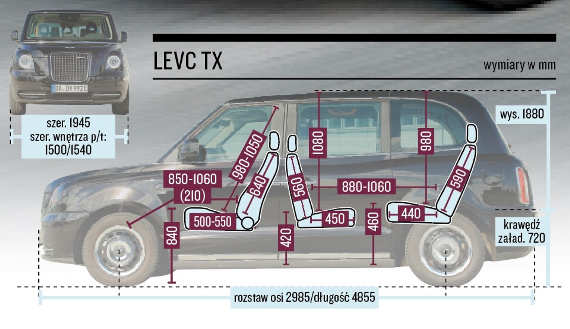 Levc TX – wymiary