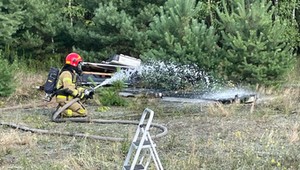 Pożar porzuconego akumulatora od elektryka w lesie pod Wołominem. Mamy pierwszy taki przypadek
