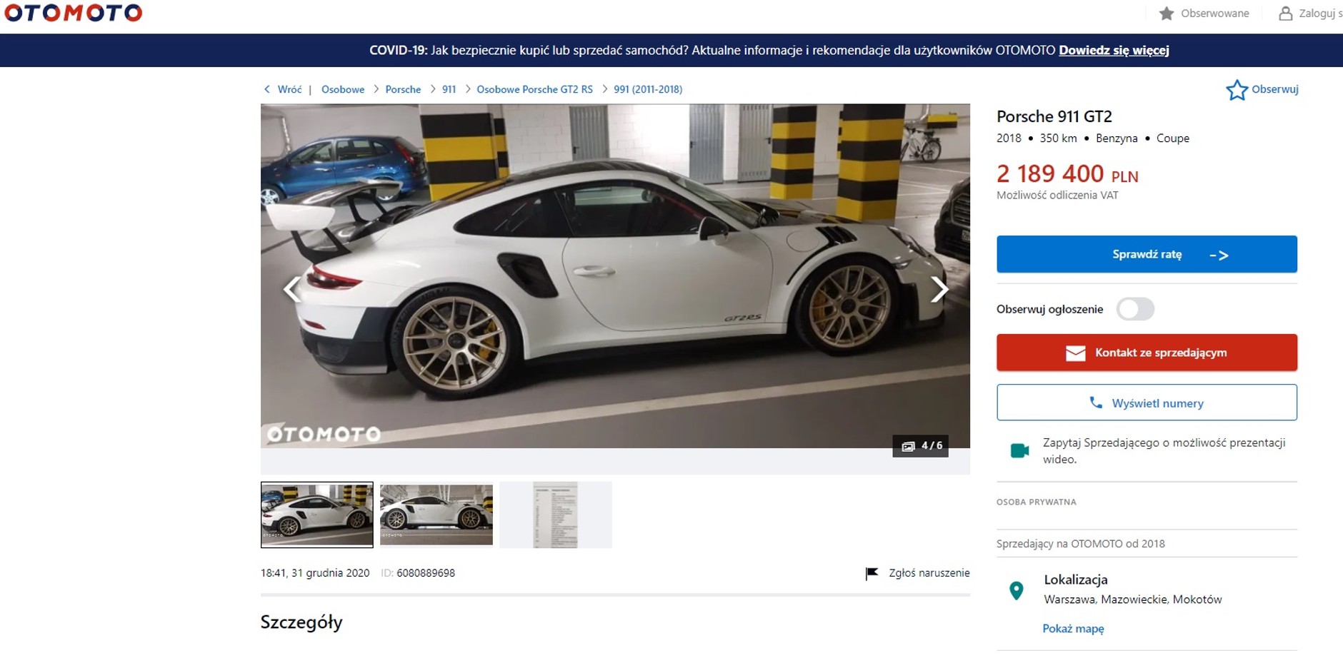 Porsche 911 GT2 RS – 2 189 400 zł