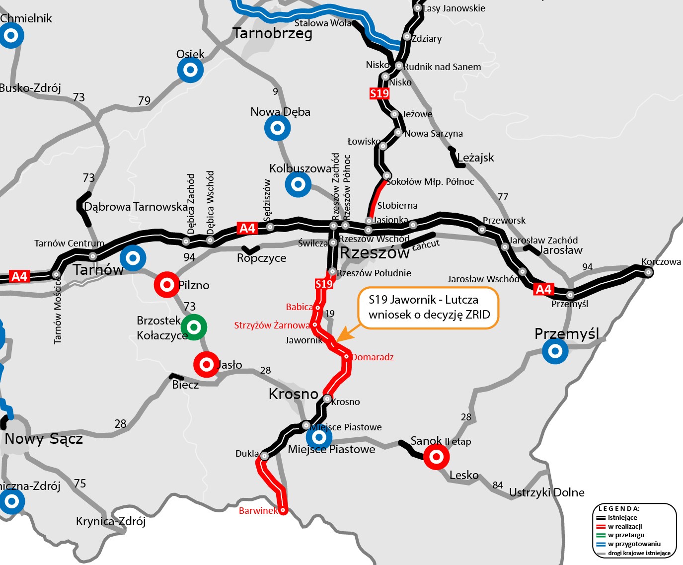 Mapa S19 Jawornik - Lutcza