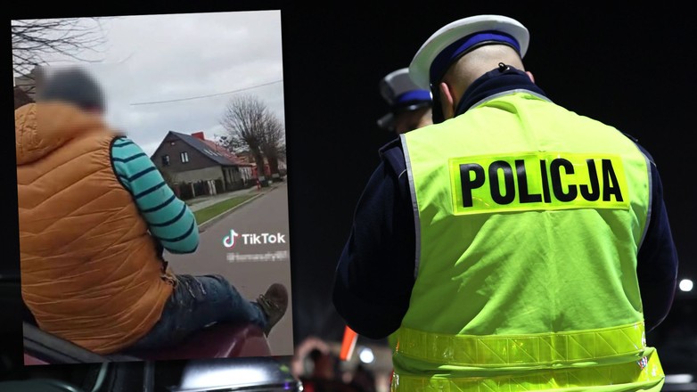 Siedzieli na masce jadącego auta i wszystko nagrywali (zdj. TikTok)