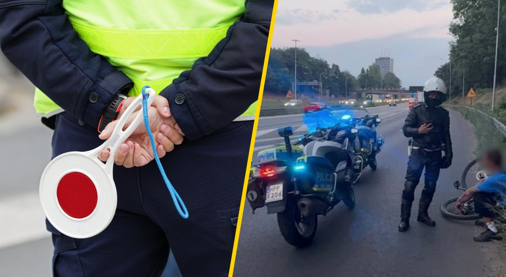 Pijany rowerzysta na autostradzie A4