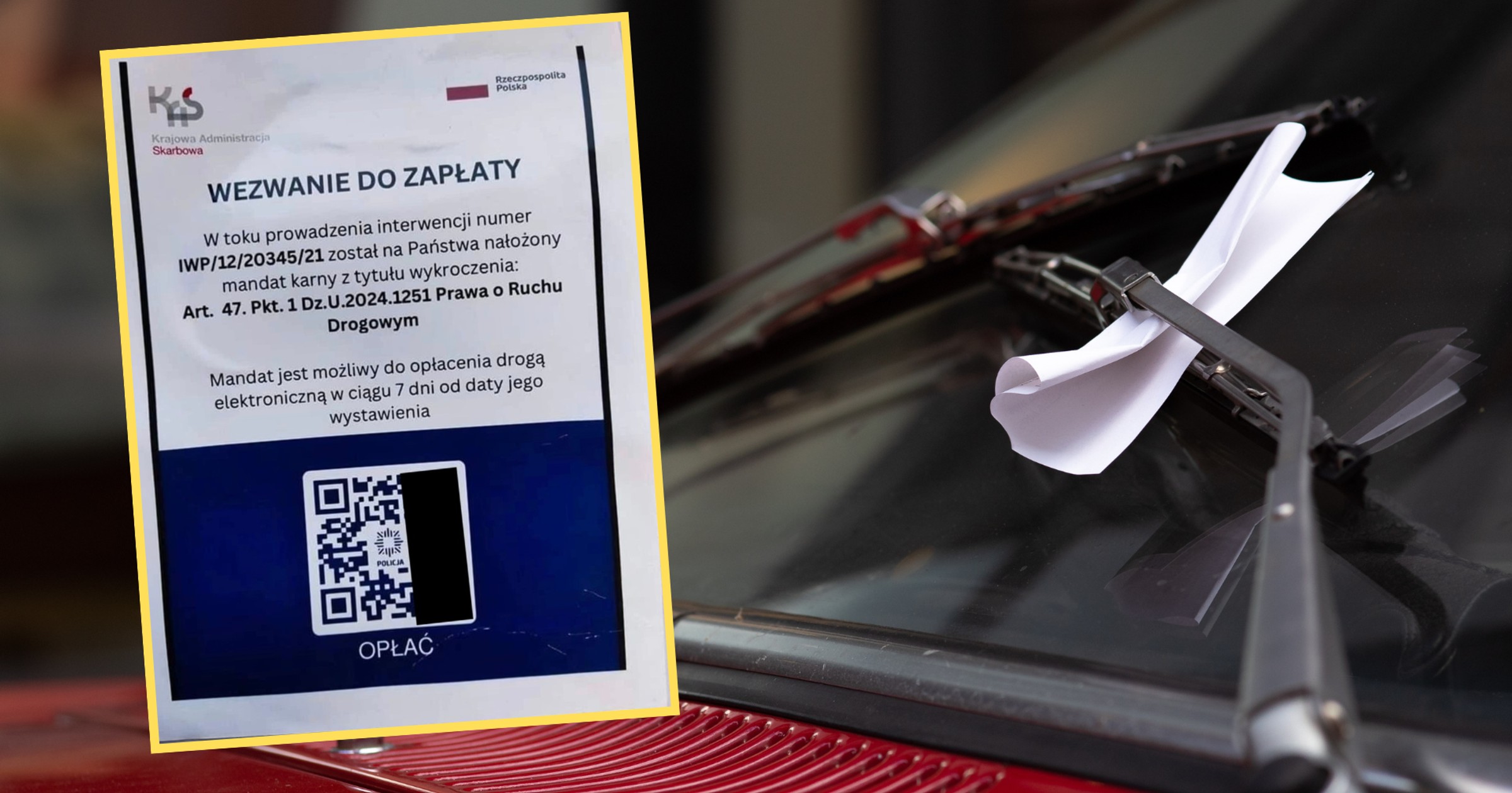 Oszuści zostawiają fałszywe mandaty z kodem QR za wycieraczkami samochodów (screen: sekurak/Facebook)