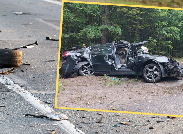 Saab nie wyrobił na zakręcie. Tragiczne skutki wypadku pod Mrągowem [ZDJĘCIA]