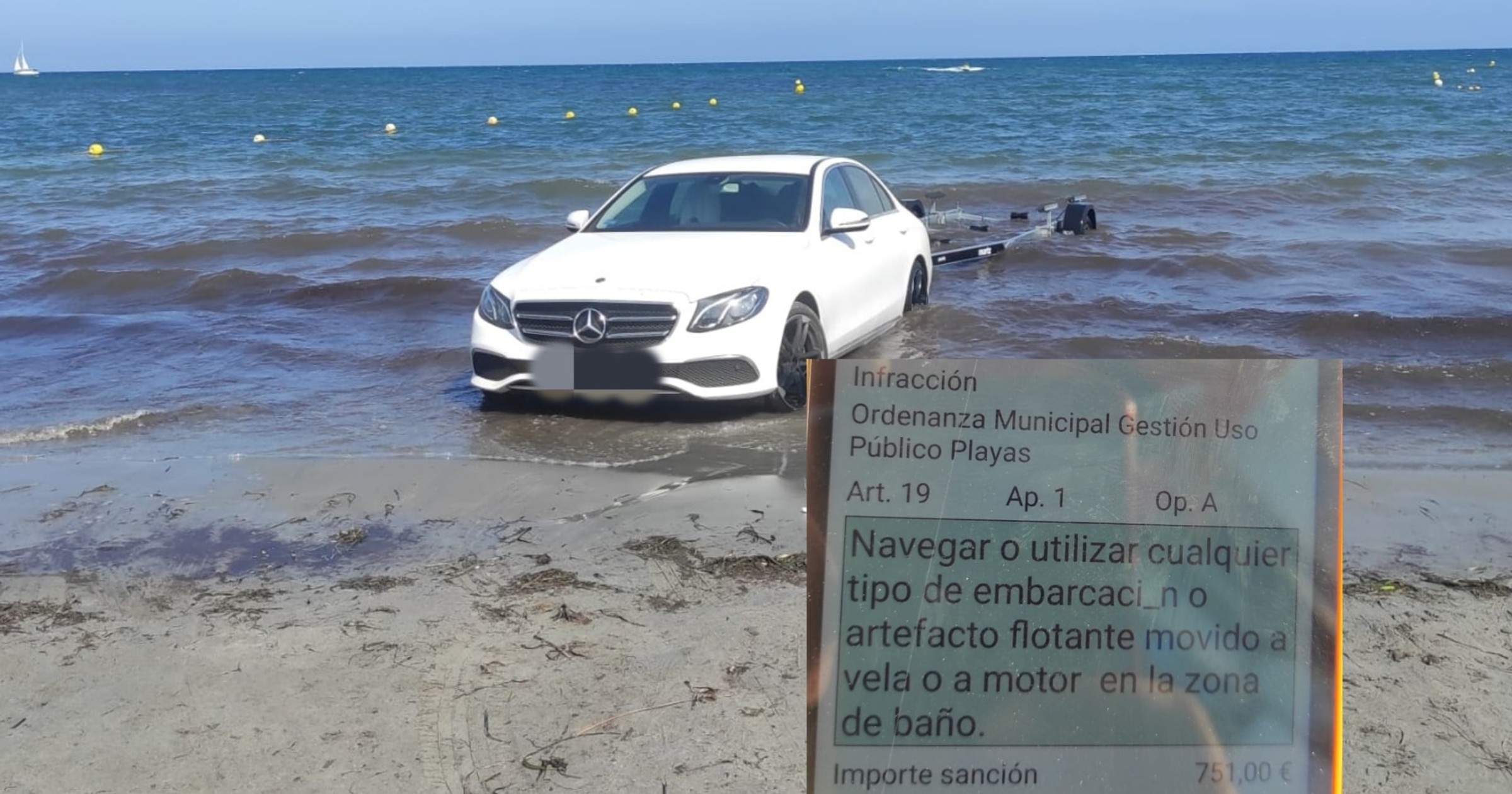 Chciał wyciągnąć łódź z wody, ale w konsekwencji utknął swoim Mercedesem na plaży