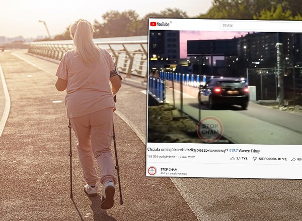 "Bardzo Pani źle wyjechała, mandacik będzie". Kobieta omijała korek kładką dla pieszych