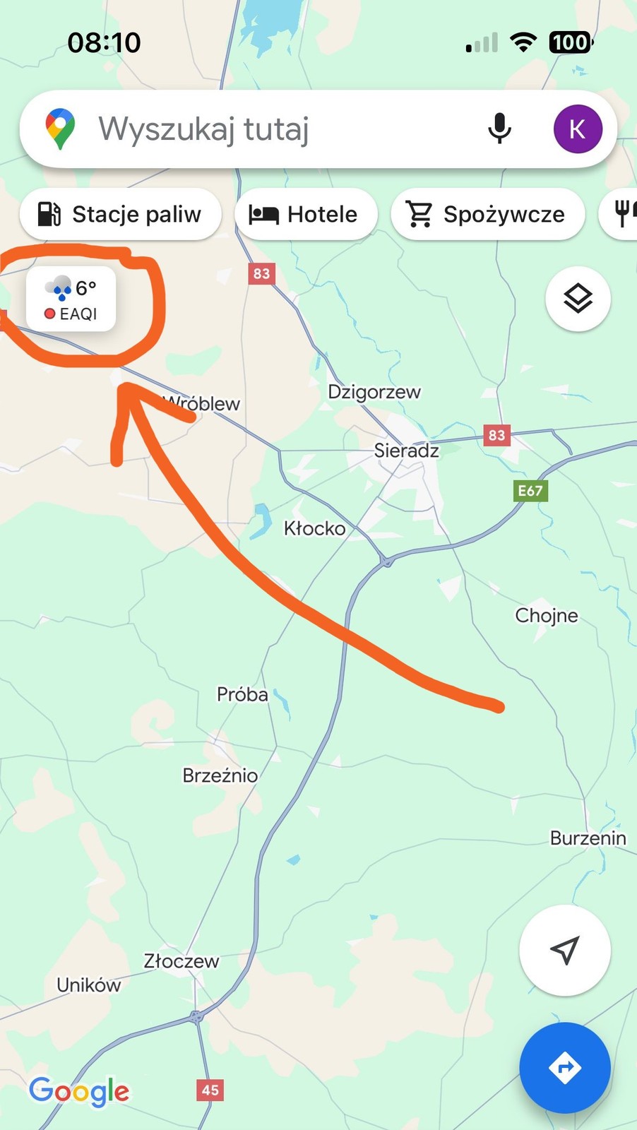 Aplikacja Google Maps (zdjęcie widoku ekranowego)