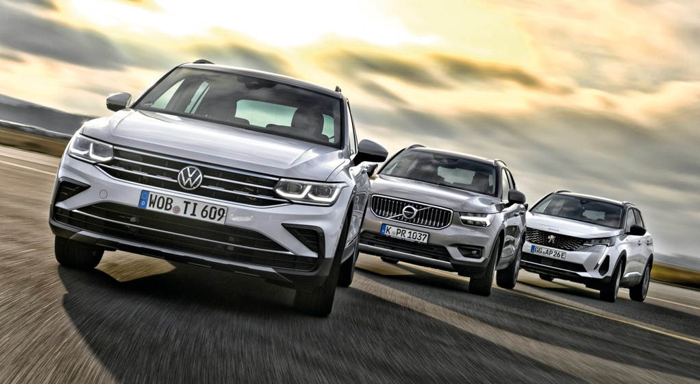 Peugeot 3008, Volvo XC40, VW Tiguan - SUV-y z elektrycznym dopalaczem