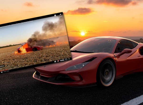 Youtuber spalił Ferrari F8 Tributo na środku pola kukurydzy. Obejrzeliśmy wideo, żebyście nie musieli