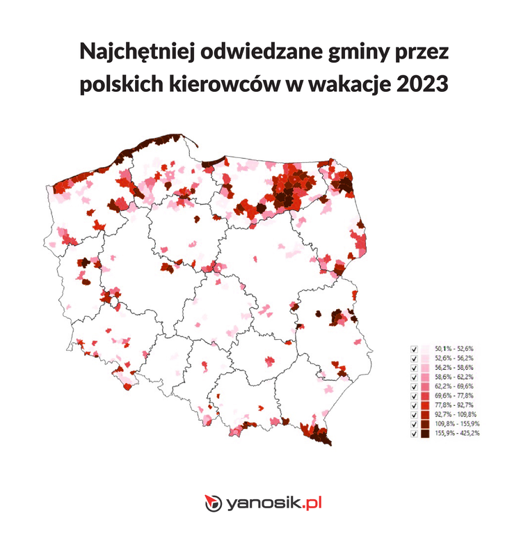 Najchętniej odwiedzane gminy w wakacje 2023 r.