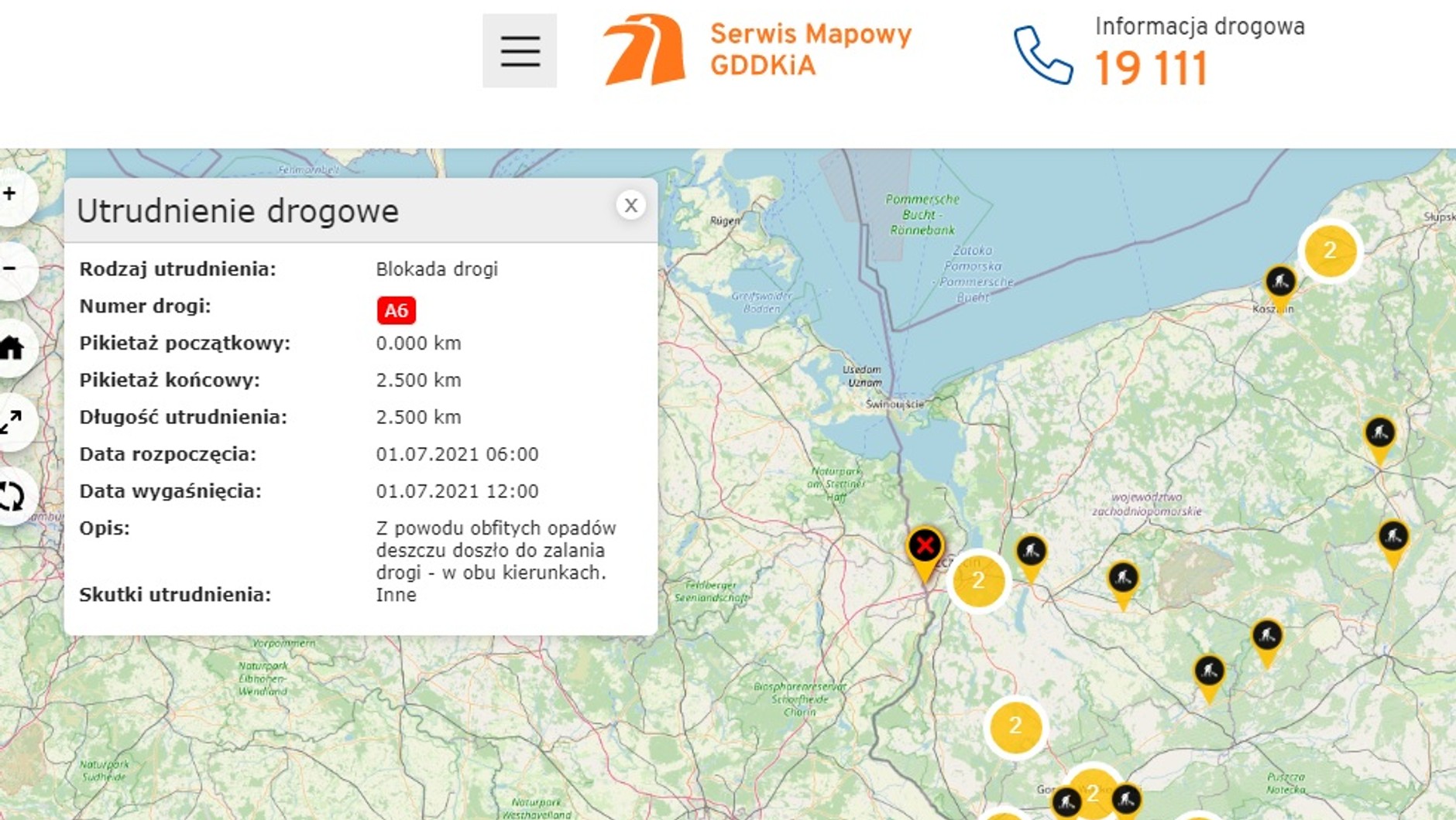 Zablokowana autostrada A6