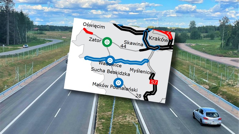 Droga ekspresowa (zdjęcie poglądowe) z mapą trasy S52