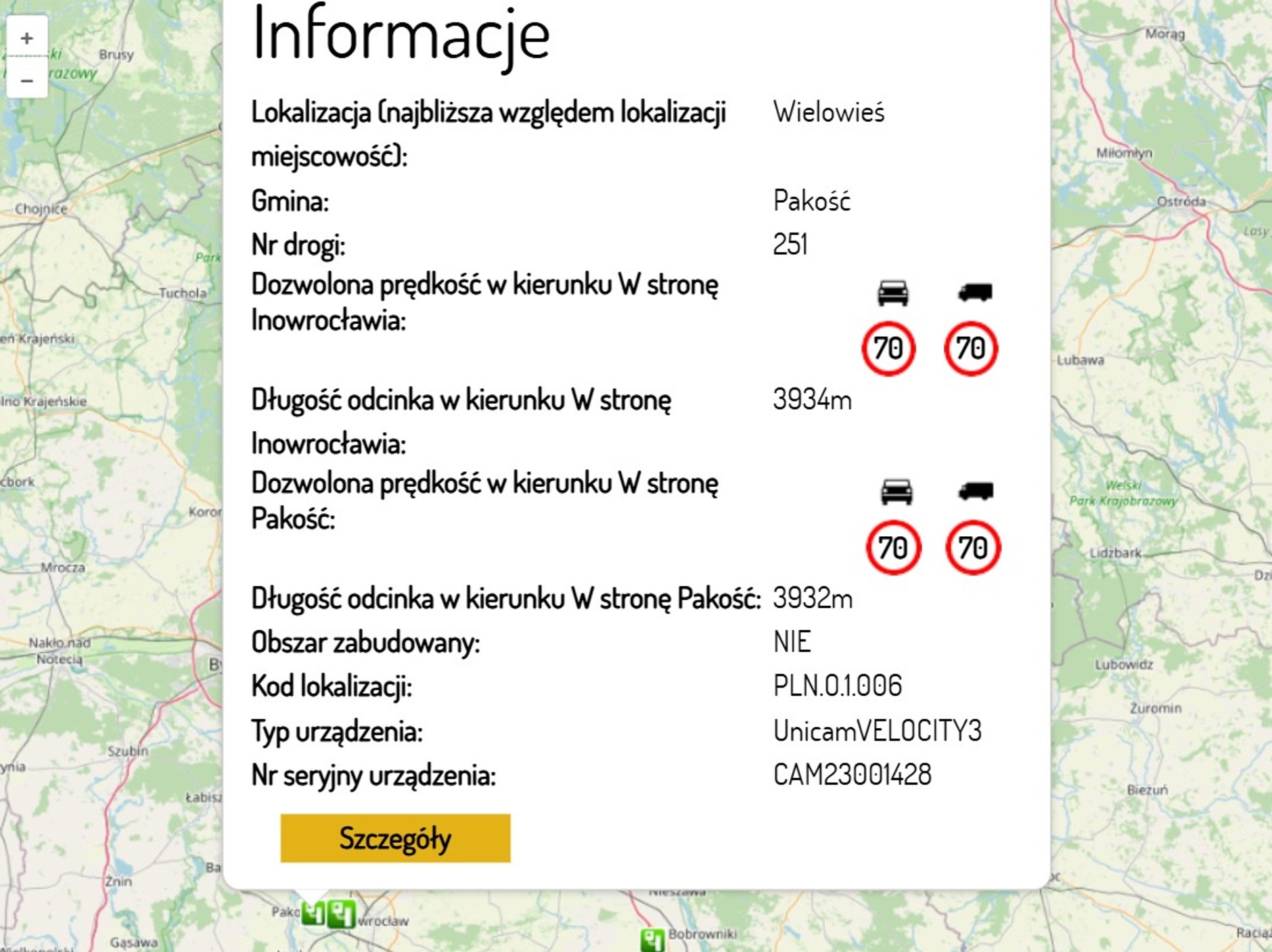 Odcinkowy pomiar prędkości na DW251 (Wielowieś – Cieślin)