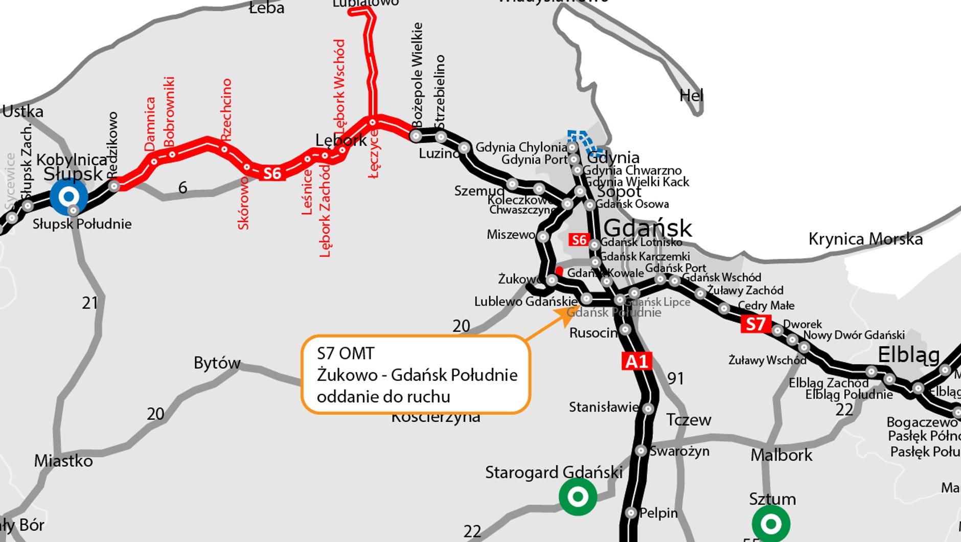 S7 Obwodnica Metropolii Trójmiejskiej (OMT) - mapa