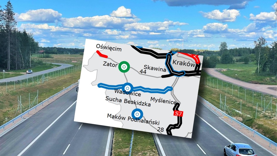 Droga ekspresowa (zdjęcie poglądowe) z mapą trasy S52