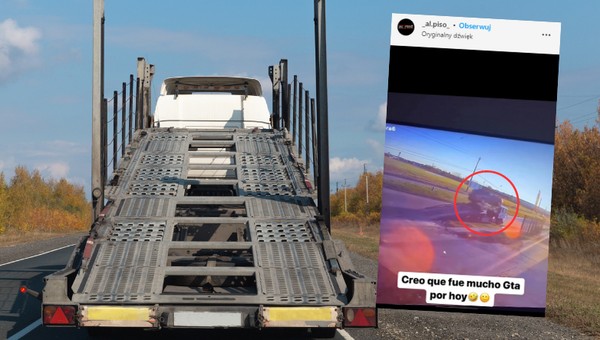 Jechał pod słońce i nie zauważył lawety. Poszybował jak w GTA [WIDEO]