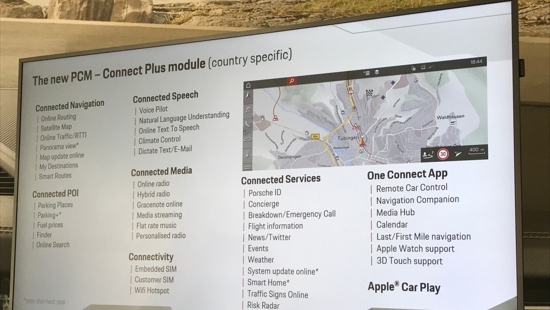 Lista usług w ramach Porsche PCM. Tradycyjnie pakiet usług internetowych będzie płatny w formie abonamentu. Moduł z kartą LTE będzie w samochodzie