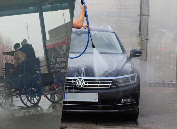 Umyli konia na myjni bezdotykowej. Policjanci zbierają materiał dowodowy