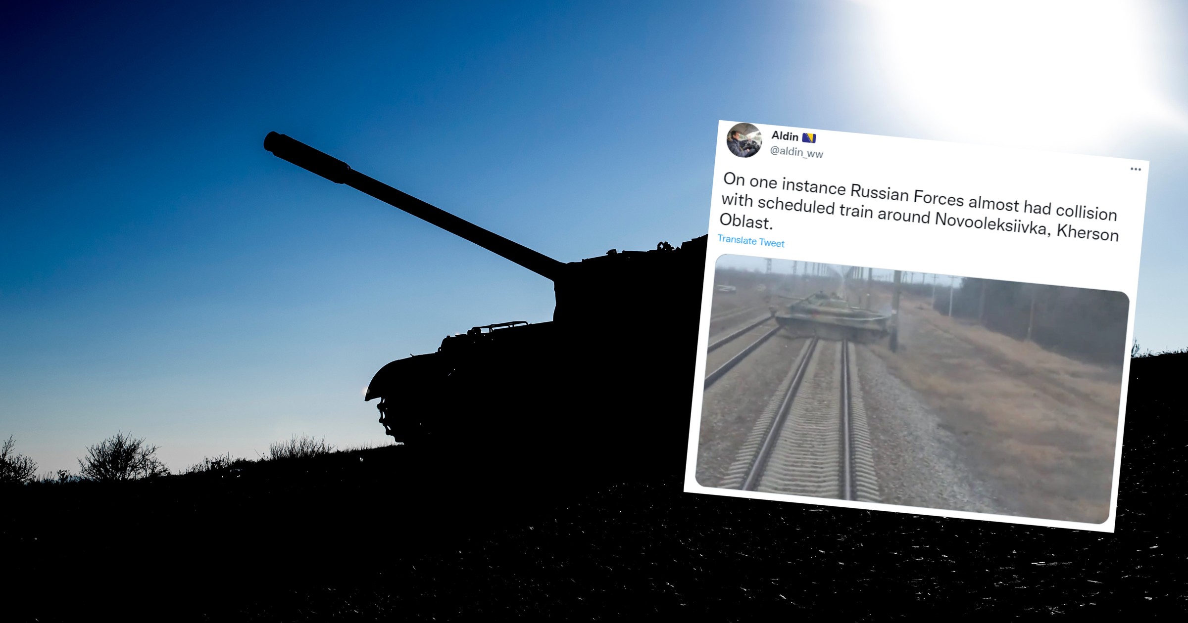 Rosyjskie czołgi skracają sobie drogę (Fot. Twitter/@aldin_ww)