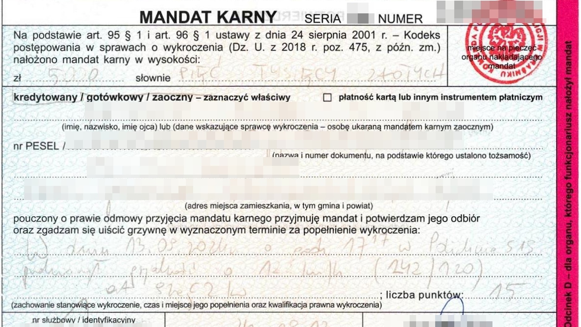Kierowca został ukarany mandatem