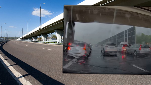 Kierowcy blokowali A4, chowając się pod wiaduktem przed gradem. "Narażają życie swoje i innych" [Nagranie]