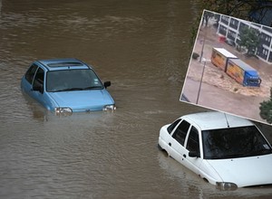 Kierowca ciężarówki odpowie za zalanie aut i uszkodzenia budynku? Szukają go policjanci