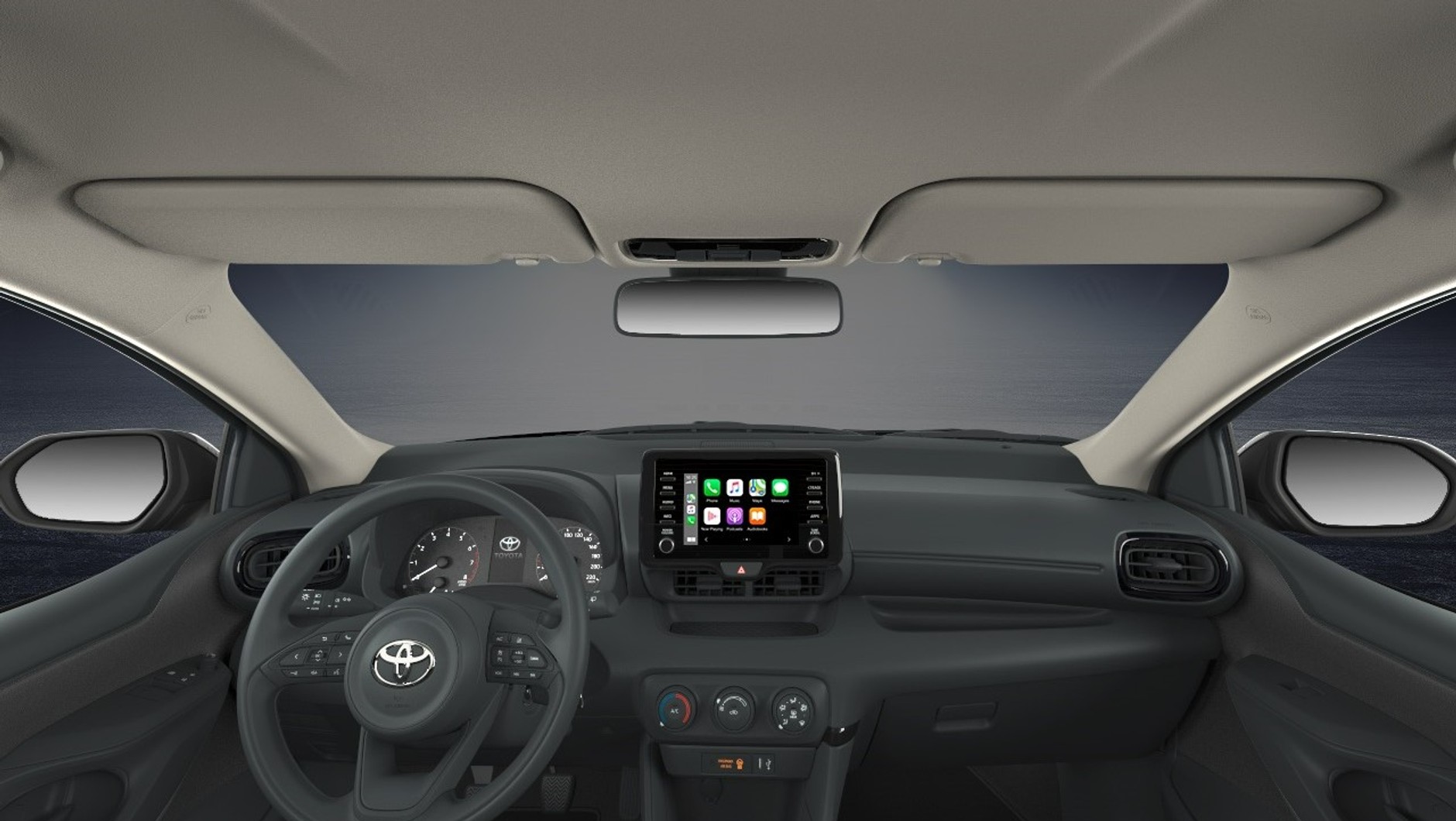 Kabina bazowej wersji Toyoty Yaris z silnikiem 1.0