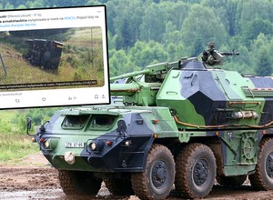 Potężna armatohaubica przewróciła się do rowu. Zablokowała drogę krajową